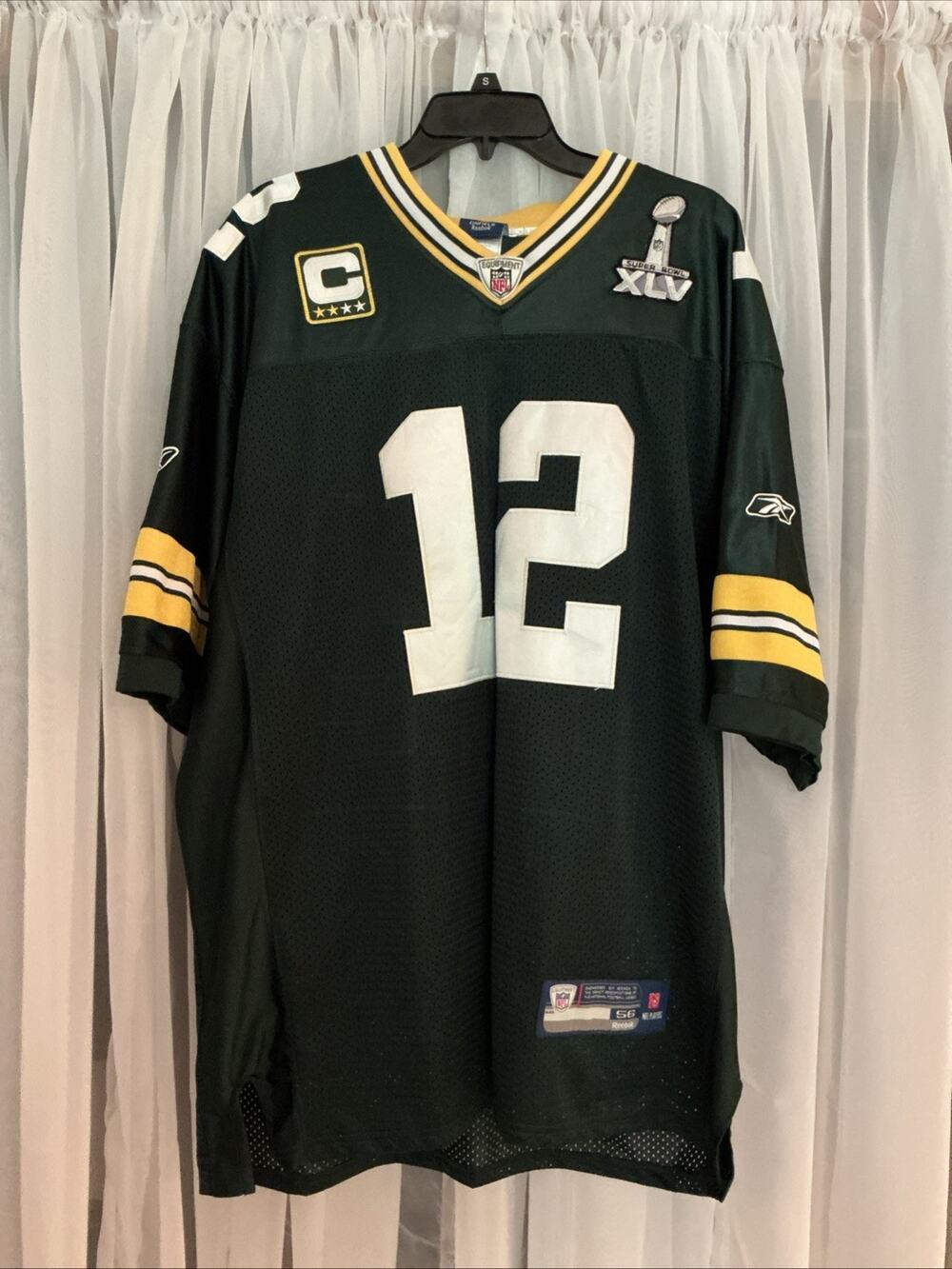 Aaron Rogers #12 Green Bay Packers Super Bowl XLV Captain Patch Reebok Jersey XL